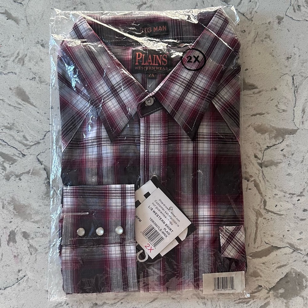 Plains Western Wear Men’s Snap-Front Plaid Shirt – 2X (Big Man Fit) – NWT